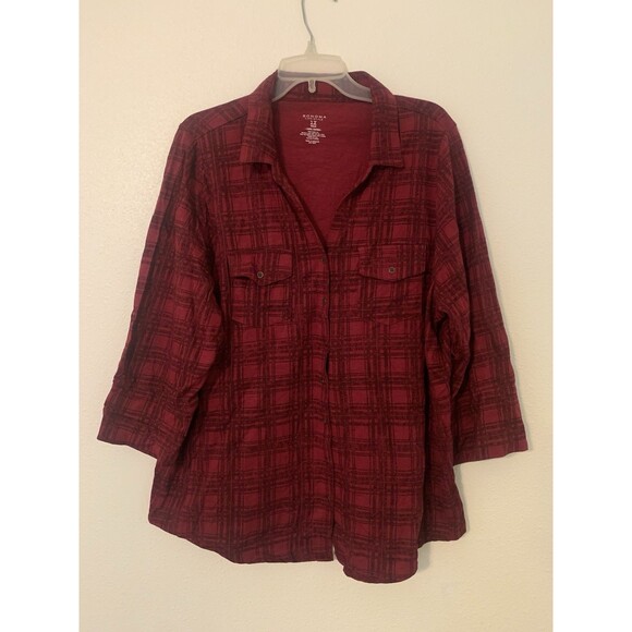 Sonoma Life + Style Red Plaid Cotton Button-up Shirt Size 1X - Picture 1 of 4
